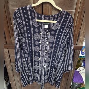 David Rose Women's Plus Size Belted Top Size 16 Blue 3/4 Sleeve Rayon Blend